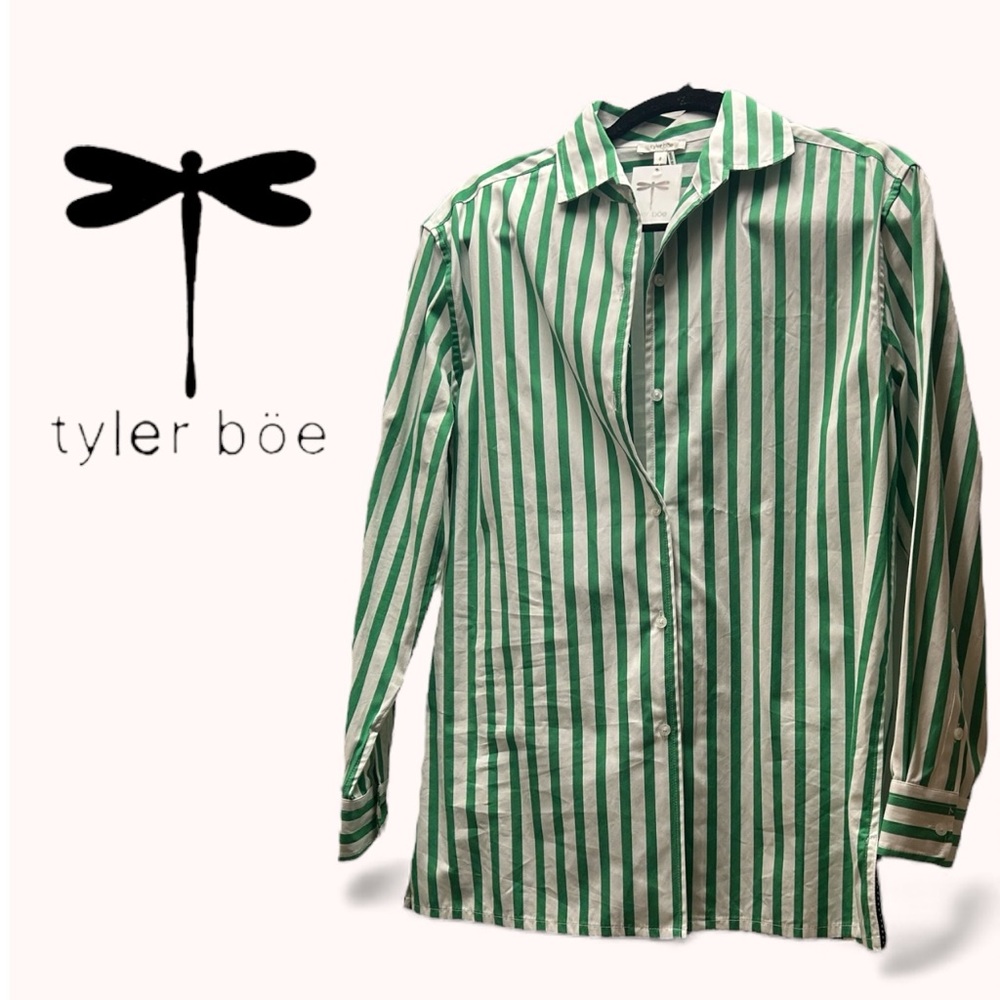 Tyler Boe Green and White Striped Blouse NWT Size Small